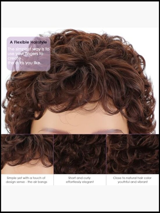 Curly Shaggy Pixie Cut Wavy Short Wigs for Women Natural Synthetic Hair Glueless main image 4